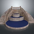 Stone Steps And Balustrade With Circular Multi Level Blue Platform Design