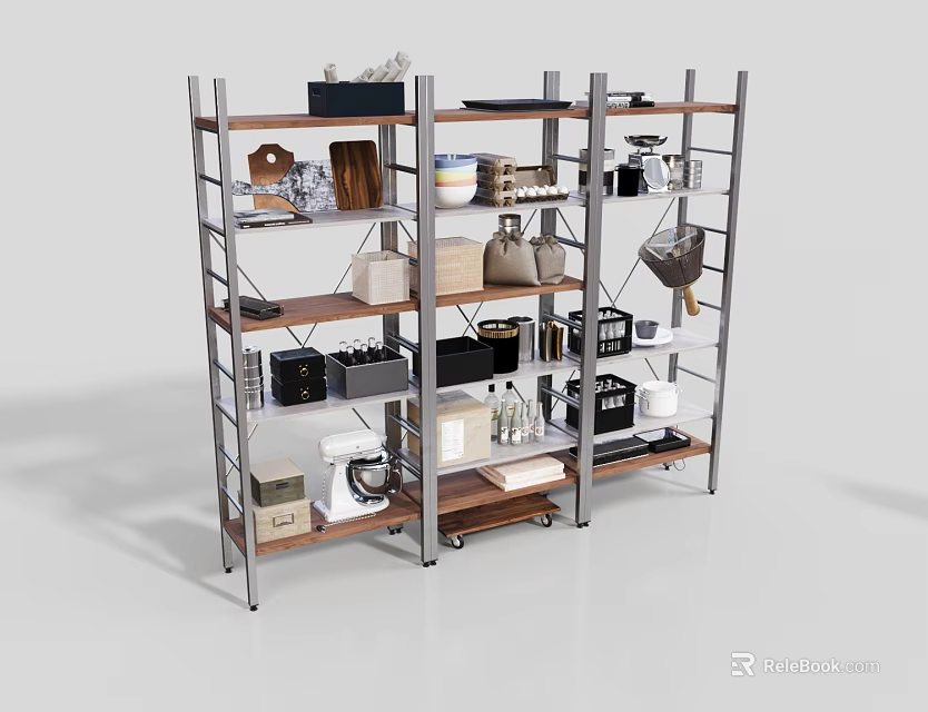 Sturdy Multi tier Metal Storage Shelving Unit With Mobile Wheels Glass Jars And Storage Boxes 3d model 