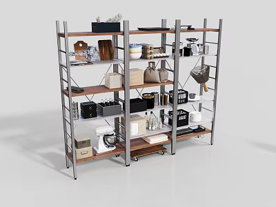 Sturdy Multi tier Metal Storage Shelving Unit With Mobile Wheels Glass Jars And Storage Boxes 3d model