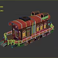 Vintage Train Carriage With Red Roof Brown Body Yellow Windows Golden Railings And Ladder