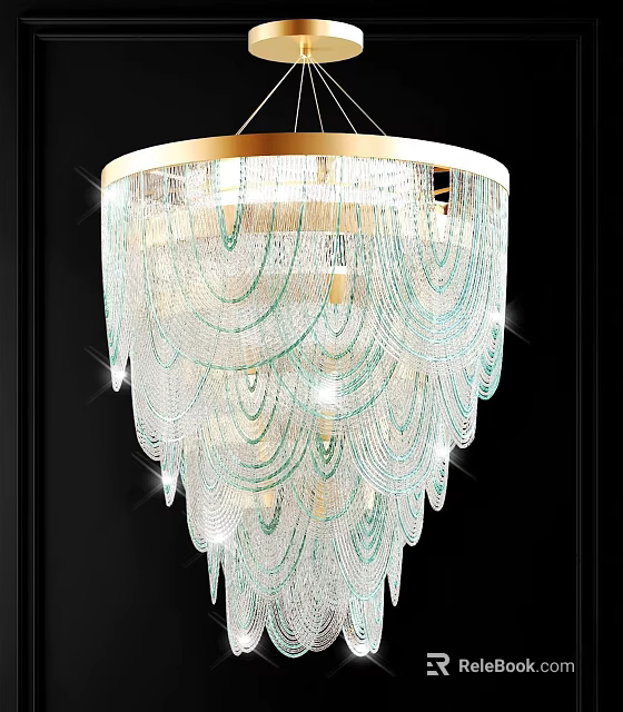 Modern Crystal Chandelier with Layered Transparent Crystals and Golden Frame for Elegant Home Interior Decor 3d model 