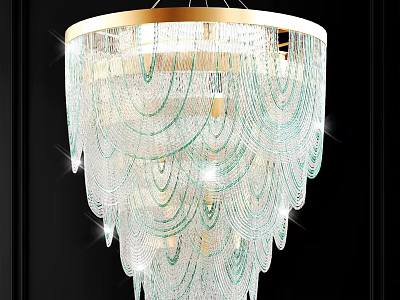 Modern Crystal Chandelier with Layered Transparent Crystals and Golden Frame for Elegant Home Interior Decor 3d model