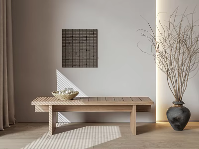 Bla Station Solid Wood Bench Dried Branch Vase Wooden Stool 3d model