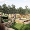 Wolf Warrior Outdoor Expansion Area Featuring Camouflage Tent Sandbag Bunkers Trees And Watchtower