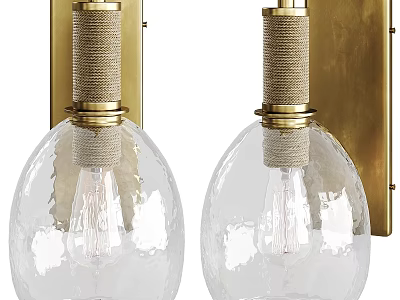 Stylish Brass Wall Lamps With Woven Metal Base And Clear Textured Glass Shades 3d model