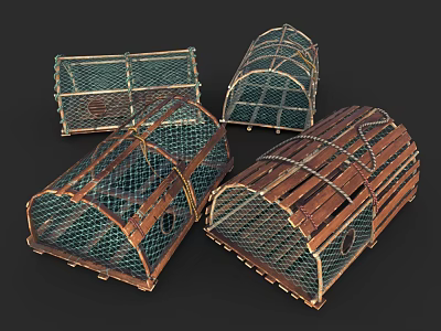 Vintage Decorative Ornament Set Featuring Wooden Frame And Netting Design Cages For Home Decoration 3d model