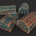 Vintage Decorative Ornament Set Featuring Wooden Frame And Netting Design Cages For Home Decoration