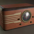 Vintage Brown Wooden Radio Featuring Round Dial Side Knobs And Light Decorative Strips