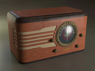 Vintage Brown Wooden Radio Featuring Round Dial Side Knobs And Light Decorative Strips 3d model