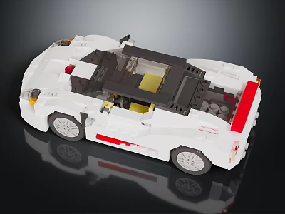 Building Blocks White Sports Car With Red Stripes Convertible Design Detailed Wheels And Interior 3d model
