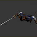 Red Haired Medieval Man In Blue Armor Outfit With Brown Belt Holding Long Sword