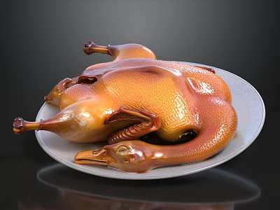 Golden Brown Roast Duck Served On White Plate With Glossy Skin 3d model