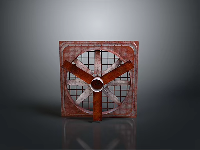Rusty Red Square Ventilation Fan With Grid Frame And Blades For Home Use 3d model