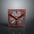 Rusty Red Square Ventilation Fan With Grid Frame And Blades For Home Use