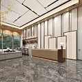 Modern Luxury Hotel Lobby Interior With Chandelier Marble Floor Sofas And Floor to Ceiling Windows
