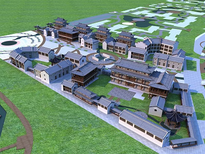 Ancient Architecture Complex Featuring Traditional Tiled Roofs Courtyards And Scenic Layout 3d model