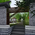 Tranquil Park Landscape With Bamboo Grove Blue Pool And Green Lawn