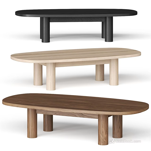 Modern Oval Coffee Tables in Black Light and Dark Wood Finishes 3d model 