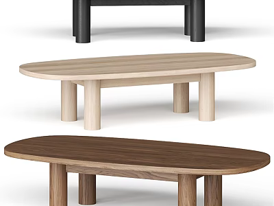 Modern Oval Coffee Tables in Black Light and Dark Wood Finishes 3d model