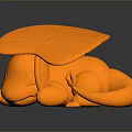 Orange Reptile 3D Model With Curled Body And Fan Shaped Back On Dark Reflective Surface