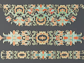 Chinese ethnic style color carved traditional pattern national decoration 3d model
