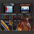 Vintage Arcade Game Machines With Space Invaders Koral Fighter Screens Colorful Buttons Joysticks And Graphics