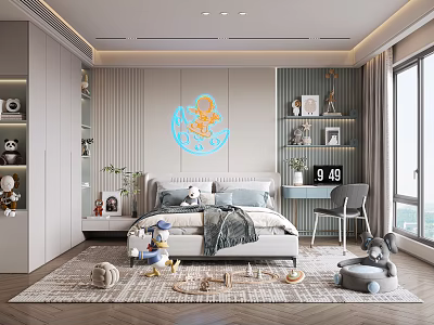 Modern Kids Bedroom With Toys Storage And Study Desk 3d model