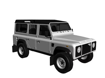 Classic Off Road Car With Silver Body Black Roof Large Tires And Round Headlights 3d model