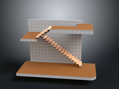 Architectural 3D Model With Textured Wall Brown Platform And Staircase Design 3d model