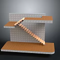 Architectural 3D Model With Textured Wall Brown Platform And Staircase Design