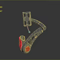 Gray Mechanical Bracket Design With Curved Arm Red Circular Base And Flat Panel