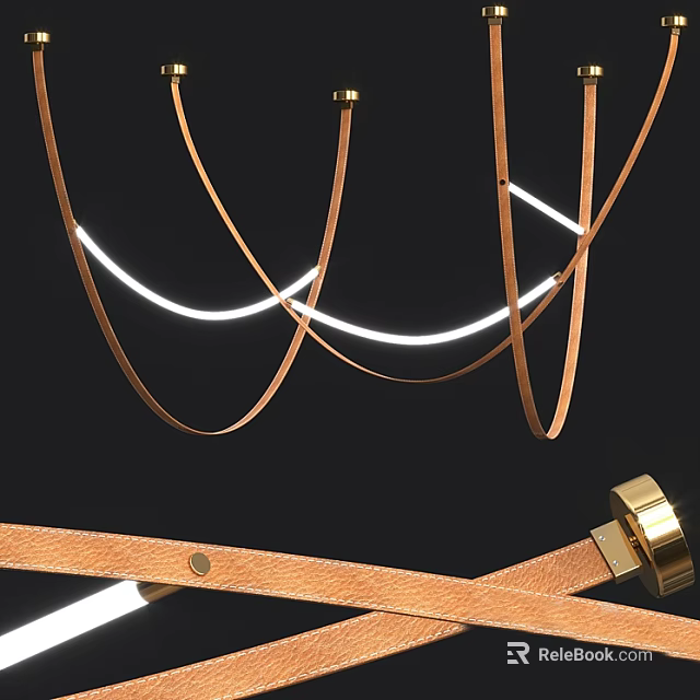 Modern Chandelier With Golden Curved Metal Lines And Integrated LED Light Strips 3d model 