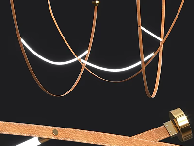 Modern Chandelier With Golden Curved Metal Lines And Integrated LED Light Strips 3d model