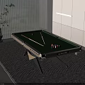 Modern Billiard Table in Stylish Room with Cues Colored Balls on Gray Rug