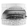 Modern Commercial Bar Equipment With Metal Mesh Shelves Bottles Coffee Machines And Geometric Counter