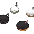 Unique Round Washbasins with Various Textured Edges and Modern Faucets