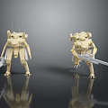 Beige Mechanical Robots With Weapons Standing On Smooth Surface With Reflections 3d model