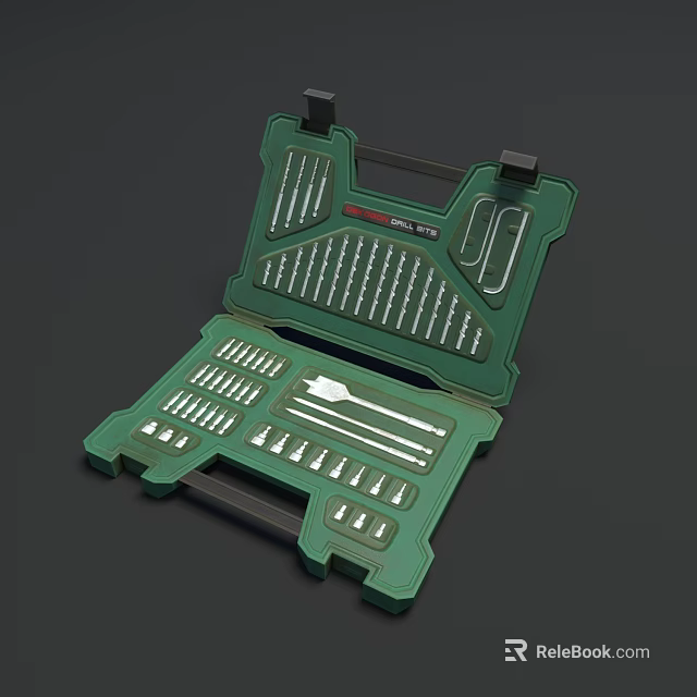 Green Toolbox With Organized Hardware Tools Including Screwdrivers And Drill Bits 3d model
