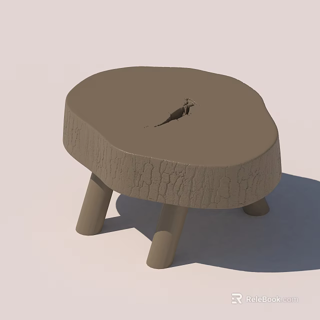 Natural Wood Tree Stump Stool With Textured Surface And Three Legs 3d model