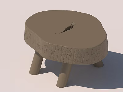 Natural Wood Tree Stump Stool With Textured Surface And Three Legs 3d model