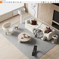 Cream Style Sofa Coffee Table Combination Fabric Sofa Casual Chair Floor Lamp Coffee Table Trojan Side Table 3d model