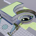 Modern Sales Office Building With Green Roof Curved Design And Courtyard Water Feature