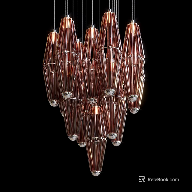 Stylish Modern Copper Glass Chandelier With Multi Transparent Hanging Pendants For Interior Design 3d model 