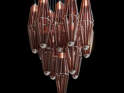 Stylish Modern Copper Glass Chandelier With Multi Transparent Hanging Pendants For Interior Design 3d model