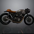 Vintage Custom Motorcycle With Orange Seat And Black Metallic Body Design