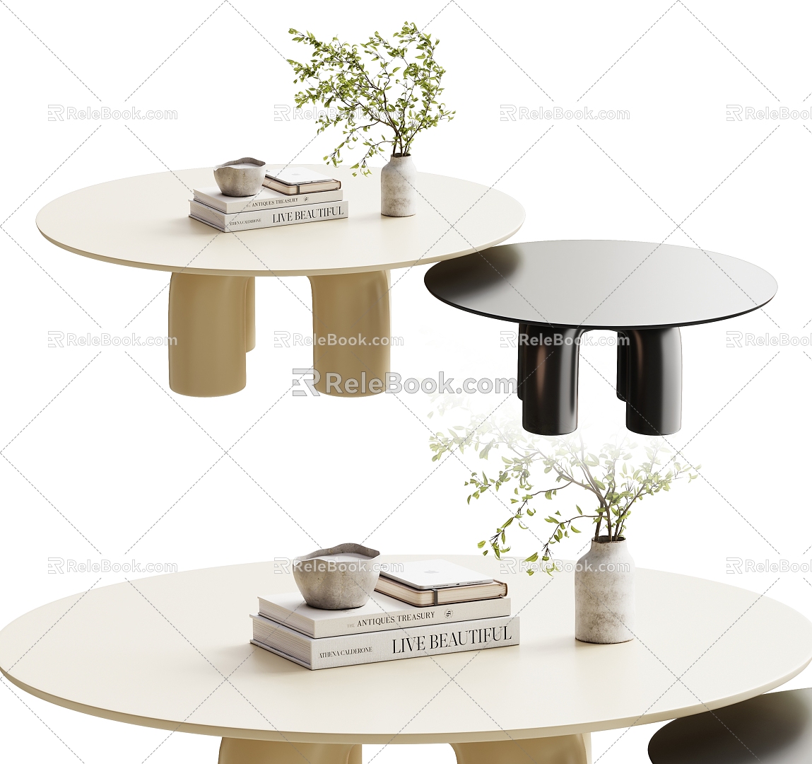 Cream wind coffee table combination 3d model