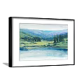 Watercolor Landscape Paintings Featuring Mountains Lake Green Trees And Grassland Wall Art