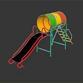 Outdoor Playground Equipment with Colorful Red Yellow Green Cylinders Blue Slide and Metal Ladder Frame