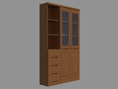 Wooden Bookcase with Glass Doors and Drawers Modern Design for Home Office Storage 3d model