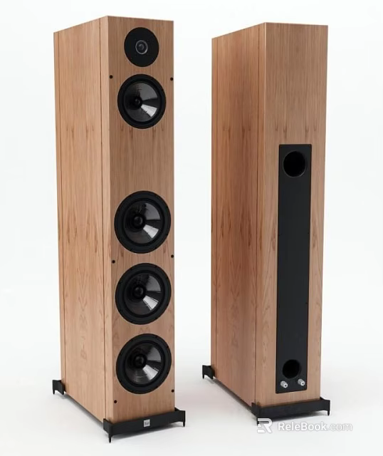 Wooden Floor Standing Audio Speakers With Multiple Black Drivers And Modern Design 3d model 
